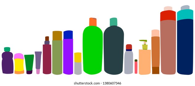 Multicolored front view of bathroom bottles silhouettes