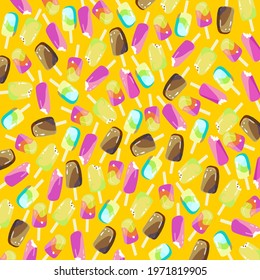 Multicolored fruit popsicle ice cream. Texture for fabric, wrapping, wallpaper. Decorative print. Vector 