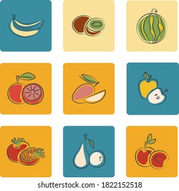 
multicolored fruit set in vector