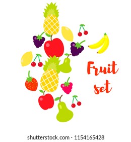 Multicolored fruits in the style of flat in a random