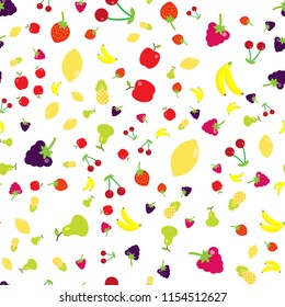 Multicolored fruits in the style of flat in a random