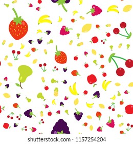 Multicolored fruits in the style of flat in a random