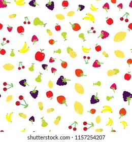 Multicolored fruits in the style of flat in a random