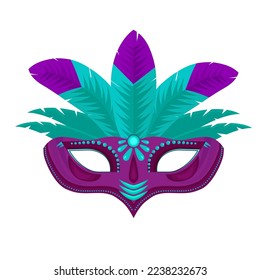 Multicolored fun carnival mask with feathers