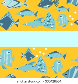 Multicolored, fun, kids, seamless pattern: sea, ocean, coral, fish, exotic, tropical fish