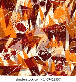 Multicolored fun seamless pattern with triangles, dots. Bright and funny background for design, textile, clothes