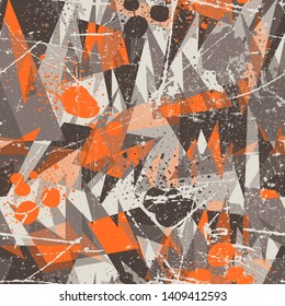 Multicolored fun seamless pattern with triangles, dots. Bright and funny background for design, textile, clothes