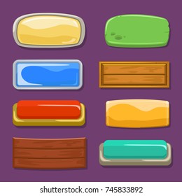 Multicolored funny buttons on a purple background. Vector image.