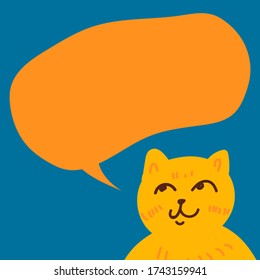  Multicolored funny cat and speech bubble. Illustration in flat cartoon style