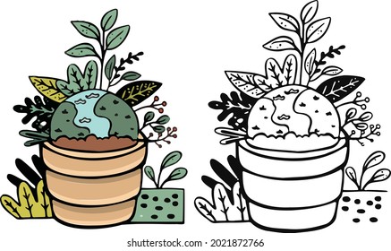 Multicolored funny childrens drawings about ecology illustration