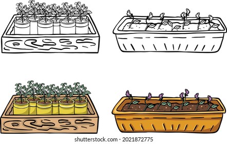 Multicolored funny childrens drawings about ecology illustration