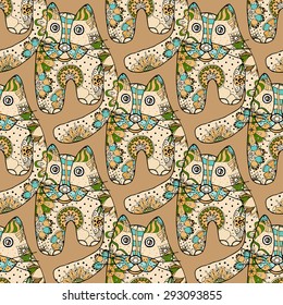 Multicolored funny hand drawn cats vector seamless pattern