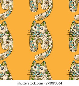 Multicolored funny hand drawn cats vector seamless pattern