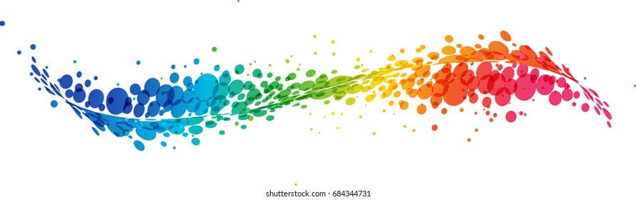 Multicolored futuristic rainbow on white background, curve line with circles