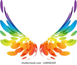 Multicolored futuristic wings on white background