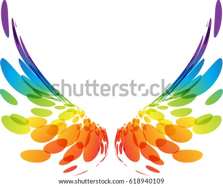 Multicolored futuristic wings on white background