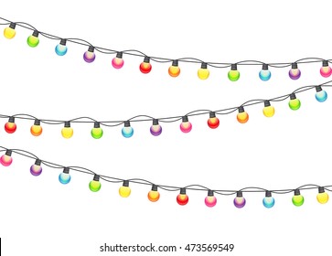 Multicolored Garland Lamp Bulbs Festive Vector Illustration EPS10