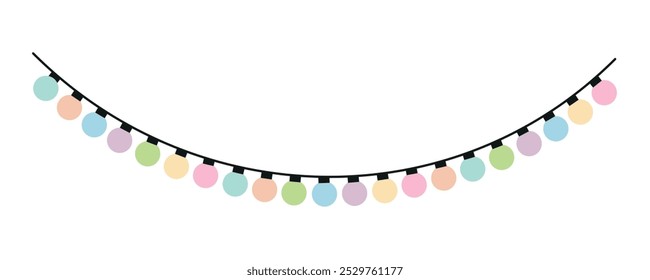 Multicolored garland with lamps vector flat illustration