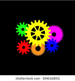 Multicolored gear mechanism on a black background