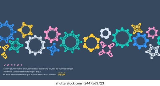 Multi-colored gears. Rotating mechanism of round parts .Machine technology. Vector illustration.