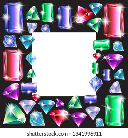 multicolored gems form a square frame. vector illustration. EPS 10.