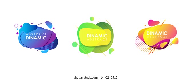 Multicolored geometric abstract design elements set. Dynamical colored forms and lines. Flowing liquid shapes banners. Template for design of logo, flyer, presentation, vector illustration