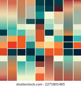 Multicolored geometric background of squares and rectangles in retro colors. Geometric Cover Abstract Design. mosaic seamless pattern. Vintage poster. Art with retro colored vector background objects.