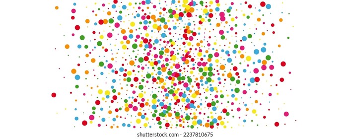 Multicolored Geometric Background White Vector. Polka Geometric Texture. Colorful Party. Rainbow Dot Celebration. Confetti Group Frame.
