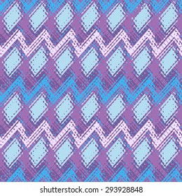 Multicolored geometric design with the zigzags and rhombus - vector seamless pattern