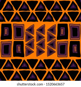 Multi-colored geometric figures vector illustration. Triangle tribal pattern. Ethnic vector background. Vector doodle background. Ornamental seamless print. Decorative ornament. Trendy vintage style