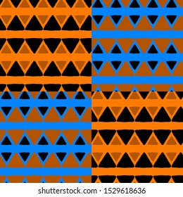Multi-colored geometric figures vector illustration. Triangle tribal pattern. Ethnic vector background. Vector doodle background. Ornamental seamless print. Decorative ornament. Trendy vintage style