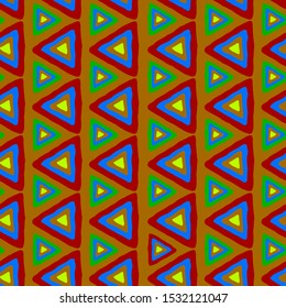 Multi-colored geometric figures vector illustration. Triangle tribal pattern. Ethnic vector background. Vector doodle background. Ornamental seamless print. Decorative ornament. Trendy vintage style