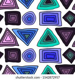 Multi-colored geometric figures vector illustration. Triangle tribal pattern. Ethnic vector background. Vector doodle background. Ornamental seamless print. Decorative ornament. Trendy vintage style