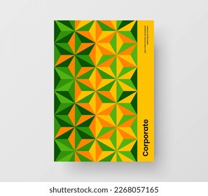 Multicolored geometric hexagons booklet template. Clean catalog cover vector design concept.