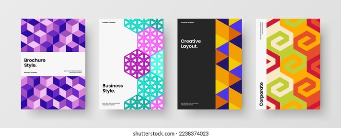 Conjunto de diseño de identidad corporativa de hexágonos geométricos multicolores. Colección de concepto de diseño vectorial de presentación creativa.