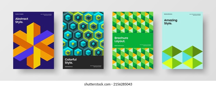 Conjunto de folletos de hexágonos geométricos multicolores. Colección de plantillas de vectores de diseño de afiches A4 aislados.
