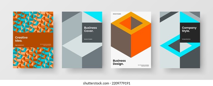 Multicolored geometric hexagons postcard concept composition. Clean poster A4 design vector layout collection.