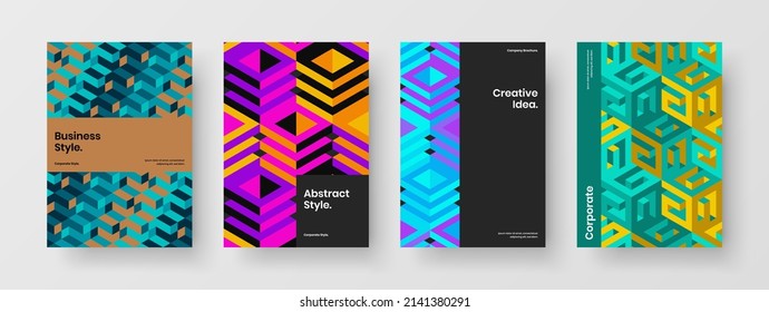 Colección de diseño de postales de hexagones geométricos multicolores. Increíble paquete de ilustraciones de diseño vectorial A4.