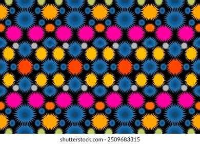 Multicolored Geometric Ikat Design, Ideal for Modern Wallpaper and Vibrant Textile Festive Decor and Ethnic