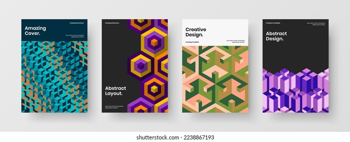Multicolored geometric pattern flyer template collection. Minimalistic journal cover A4 design vector concept composition.