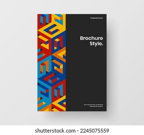 Multicolored geometric pattern journal cover layout. Clean flyer A4 design vector illustration.