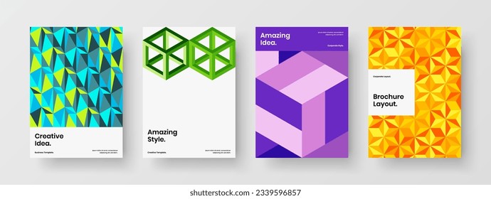 Colección de ilustraciones de portada de revistas de patrones geométricos multicolores. Diseño de rótulos minimalista conjunto de distribución vectorial.