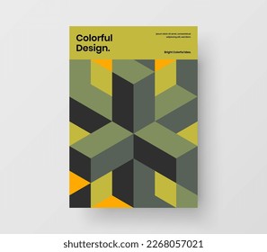 Multicolored geometric pattern presentation template. Unique annual report A4 vector design layout.