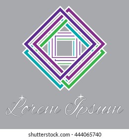Multicolored geometric rhombic logo or icon.