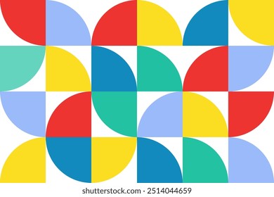 Multicolored Geometric seamless Pattern. Colorful Circle parts Mosaic Modern Background. geometry Shapes. Bauhaus pattern for cover, wallpaper, packaging, textile design