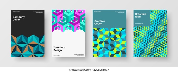 Multicolored geometric shapes banner layout bundle. Simple magazine cover A4 design vector concept set.