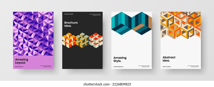 Multicolored geometric shapes booklet concept set. Minimalistic catalog cover vector design template bundle.