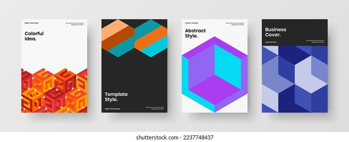 Multicolored geometric shapes brochure concept bundle. Simple leaflet design vector template set.