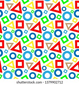 Multicolored geometric shapes on a white background. Seamless pattern. Vector drawing.