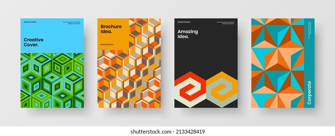 Multicolored geometric shapes placard illustration composition. Bright brochure design vector layout collection.